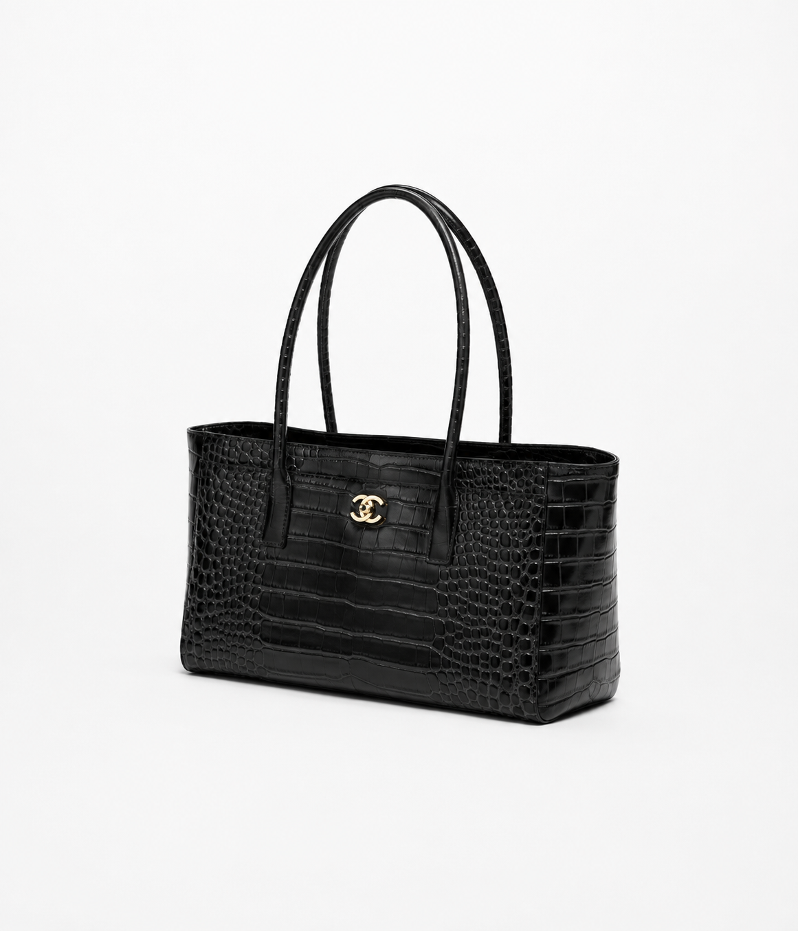 Small Tote, Crocodile Embossed Calfskin & Gold-Tone Metal Green