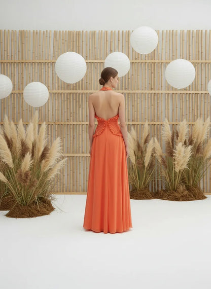 Hollow-out Halter Floor-length Dress