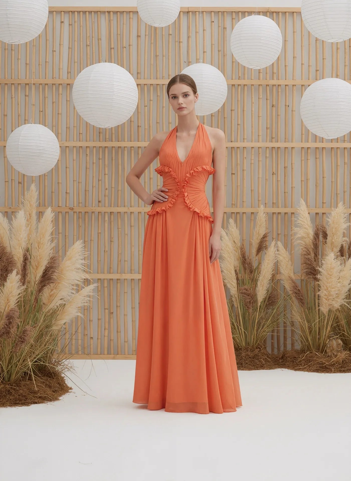 Hollow-out Halter Floor-length Dress