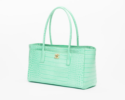 Small Tote, Crocodile Embossed Calfskin & Gold-Tone Metal Green