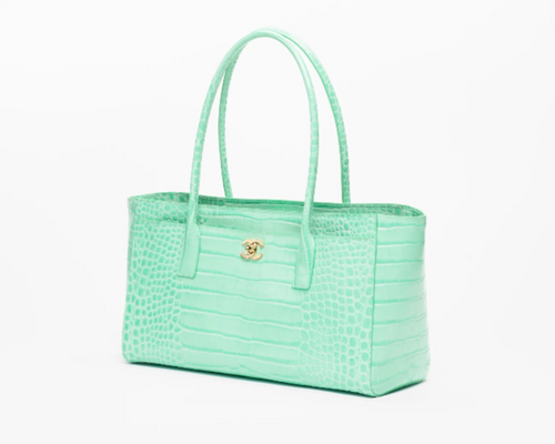 Small Tote, Crocodile Embossed Calfskin & Gold-Tone Metal Green